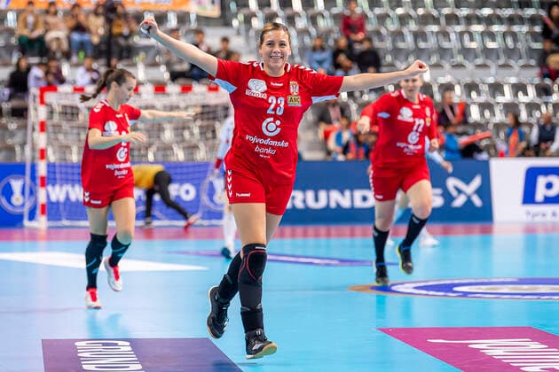 Handball, Frauen: WM 2019, Hauptrunde, Gruppe 1, 6. Spieltag , Serbien - Korea Marija Obradovic (Serbien) Jubel Freude Emotion Kumamoto Aqua Dome Kumamoto Japan