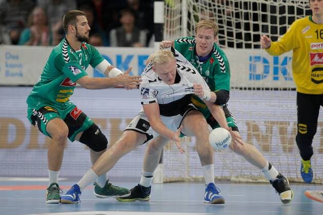 1.Handball Bundesliga THW Kiel - TSV GWD Minden, Kiel, 8.12.2019 Patrick Wiencek ( Kiel, 17 ) im Zweikampf gegen Lucas Meister ( Minden, 2) und Magnus Gullerud ( Minden, 21) Copyright: xBEAUTIFULxSPORTS DRPx