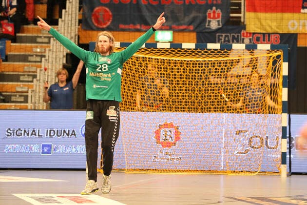 Handball 2.Handball Bundesliga 2019 2020 - Handball Sportverein Hamburg vs. TV Emsdetten Torwart Aron Edvardsson (Handball Sportverein Hamburg), Jubel, Sporthalle Hamburg Hamburg