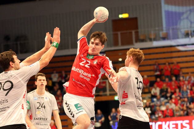 Handball 2.Handball Bundesliga 2019 2020 - Handball Sportverein Hamburg vs. TV Emsdetten Jan Mojzis (Emsdetten),Sven Wesseling (Emsdetten),Philipp Bauer (Handball Sportverein Hamburg),Johannes Wasielewski (Emsdetten), Sporthalle Hamburg Hamburg