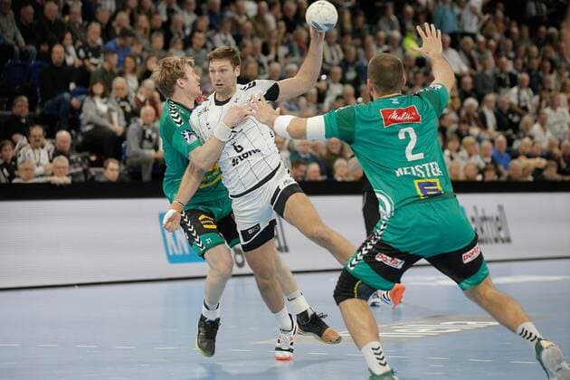 1.Handball Bundesliga THW Kiel - TSV GWD Minden, Kiel, 8.12.2019 Harald Reinkind ( Kiel, 6 ) im Zweikampf gegen Magnus Gullerud ( Minden, 21). Copyright: xBEAUTIFULxSPORTS DRPx