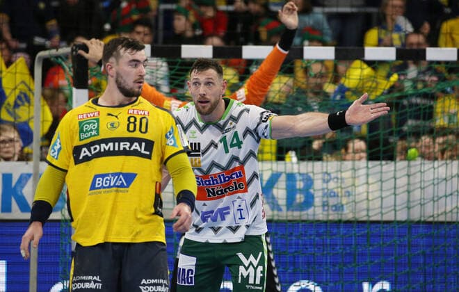 Handball, 1. Bundesliga: Rhein-Neckar-Löwen - Frisch Auf Göppingen, 16. Spieltag am 08.12.2019, Saison 2019 20, ZmdZ, Jannik Kohlbacher (80, Rhein Neckar Löwen), Jacob Bagersted (14, Goeppingen), Rhein-Neckar-Löwen - Frisch Auf Göppingen