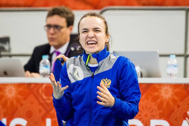 191211 Anna Vyakhireva of Russia celebrates during the Women s World Handball Championship match between Spain and Russia on December 11, 2019 in Kumamoto. Photo: Ludvig Thunman BILDBYRAN kod LT 35699 bbeng dam women handball handboll world handball championship 2019 ryssland russia spain spanien jubel celebration Copyright: LUDVIGxTHUNMAN BB191211LT002