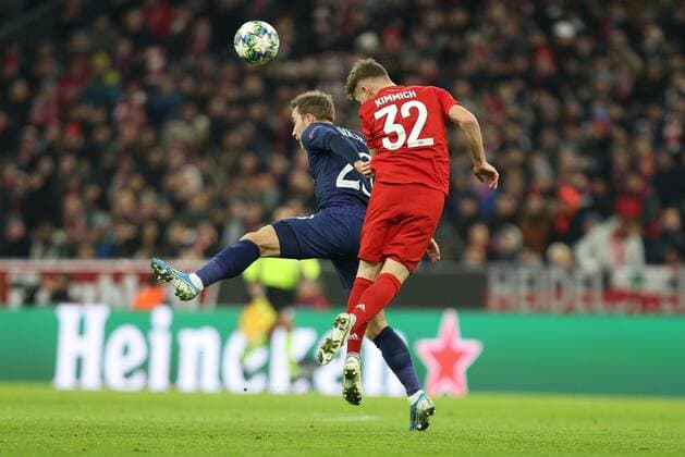 l-r: im Zweikampf, Aktion, mit Christian Eriksen 23 (Tottenham Hotspur) und Joshua Kimmich 32 (FC Bayern Muenchen), FC Bayern Muenchen vs. Tottenham Hotspur, Fussball, Vorrunde, Champions League, 11.12.2019 Muenchen Bayern Deutschland