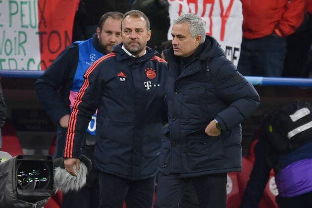 v.li:Hans Dieter Flick (Hansi ,Trainer Bayern Muenchen) mit Jose MOURINHO (Trainer Tottenham) nach Spielende. FC Bayern Muenchen -Tottenham Hotspur 3-1, Fussball Champions League,Gruppe B, Gruppenphase,6.Spieltag, am 11.12.2019. A L L I A N Z A R E N A. DFL REGULATIONS PROHIBIT ANY USE OF PHOTOGRAPHS AS IMAGE SEQUENCES AND OR QUASI-VIDEO.