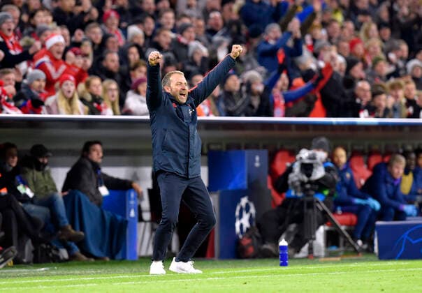 11.12.2019, Fussball UEFA Champions League 2019 2020, Gruppenphase, 6.Spieltag, FC Bayern München - Tottenham Hotspur, in der Allianz-Arena München, Trainer Hans-Dieter Flick (FC Bayern München) jubelt.