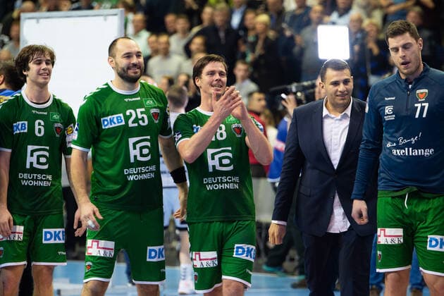 v.l. Jacob Tandrup Holm 6 - Fuechse, fb25 Hans Lindberg 18 - Fuechse, Dejan Milosavljev 96 - Fuechse, Fuechse Berlin vs THW Kiel, 12.12.19, GER, Berlin, 12.12.19, HBL, Fuechse Berlin vs THW Kiel, Berlin Copyright: xUwexKoch xEibner-Pressefotox EP_ukh
