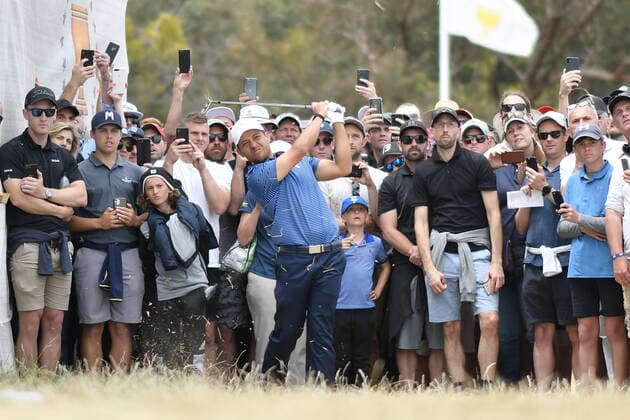 December 13, 2019, Melbourne, Victoria, Australia: Patrick Reed of the United States Team plays his ball out of the rough on the 16th hole during the second round of the President s Cup at The Royal Melbourne Golf Club in Melbourne, Victoria, Australia. Golf 2019: Presidents Cup Round 2 - ZUMAl303 20191213_zaf_l303_003 Copyright: xSydneyxLowx