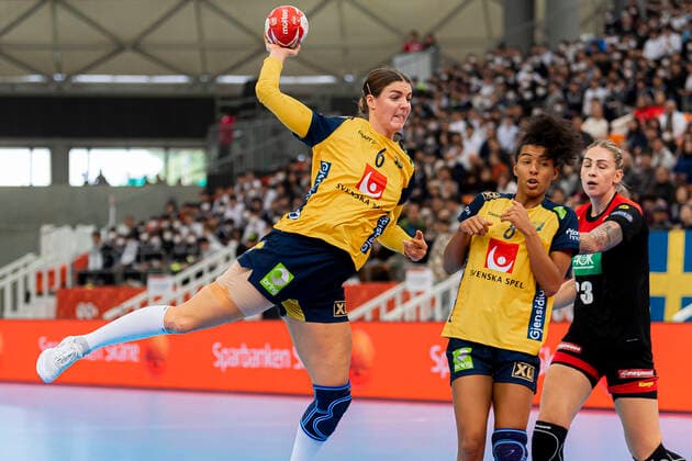 Handball, Frauen: WM 2019, Spiel um Platz 7, 9. Spieltag , Deutschland - Schweden Carin Stromberg (Schweden), Jamina Roberts (Schweden), Luisa Schulze (Deutschland Bietigheim) Kumamoto Park Dome Kumamoto Japan