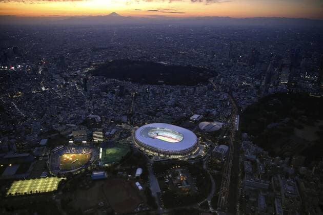 Bilder des Jahres 2019, Sport 12 Dezember Sport Bilder des Tages New National Stadium Photo taken from a Kyodo News helicopter on Dec. 15, 2019, shows the recently completed new National Stadium in Tokyo. 