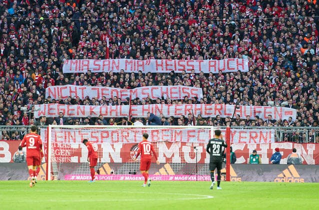 Football FC Bayern Munich - Bremen, Munich Dec 14, 2019. fans demonstrate agains e-sports, esports, engagement FC BAYERN MUNICH - WERDER BREMEN 6-1 - DFL REGULATIONS PROHIBIT ANY USE OF PHOTOGRAPHS as IMAGE SEQUENCES and or QUASI-VIDEO - 1.German Soccer League , Munich, December 14, 2019 Season 2019 2020, match day 15, FCB, München