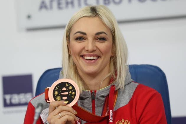 MOSCOW, RUSSIA - DECEMBER 17, 2019: Olympic champion Anna Sen, captain of the Russian team, at a press conference, PK, Pressekonferenz on their performance at the 2019 IHF World Women s Handball Championship held in Japan. Alexander Shcherbak TASS  TS0C795D