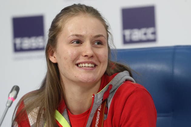 MOSCOW, RUSSIA - DECEMBER 17, 2019: Athlete Yelena Mikhailichenko of the of the Russian team at a press conference, PK, Pressekonferenz on their performance at the 2019 IHF World Women s Handball Championship held in Japan. Alexander Shcherbak TASS  TS0C795F