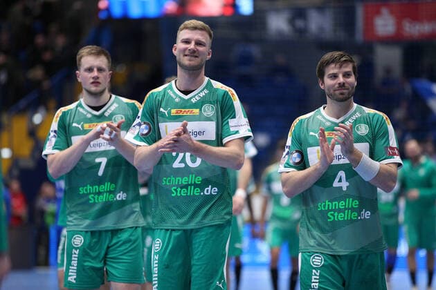 v.l. Luca Witzke (SC DHfK Leipzig 7), Philipp Weber (SC DHfK Leipzig 20), Patrick Wiesmach (SC DHfK Leipzig 4) GER, Handball, 1. Bundesliga, TBV Lemgo Lippe gegen SC DHfK Leipzig, 21.12.2019 Lemgo Copyright: xStrohdiekx Eibner-Pressefotox EP_jsk