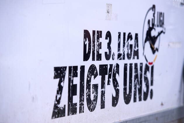 Münster, Deutschland 21.12.2019: 3. Liga - 2019 2020 - SC Preußen Münster vs. TSV 1860 München Branding, Logo, Emblem dritte Liga Die 3. Liga zeigtÂ s uns des DFB DFB regulations prohibit any use of photographs as image sequences and or quasi-video. Münster Nordrhein-Westfalen Deutschland Preußenstadion