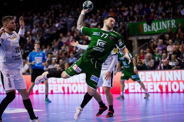 26.12.2019, xfrx, Handball Bundesliga, Fuechse Berlin - SC DHfK Leipzig emspor, v.l. Johan Koch (Fuechse Berlin) (DFL DFB REGULATIONS PROHIBIT ANY USE OF PHOTOGRAPHS as IMAGE SEQUENCES and or QUASI-VIDEO) Berlin