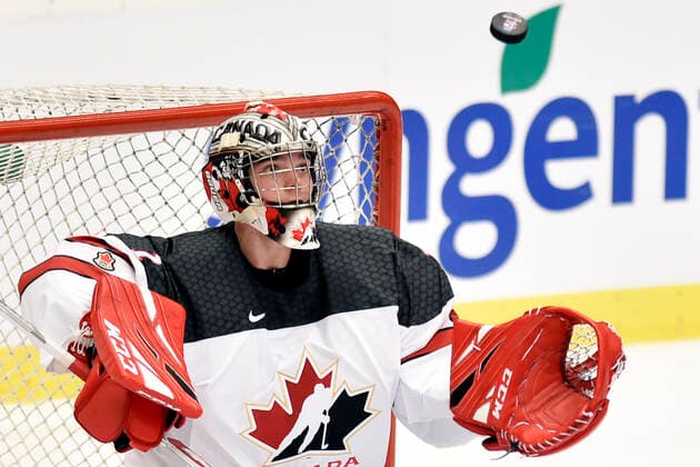 Sport Bilder des Tages Nico Daws, goalkeeper of Canada, in action during the 2020 IIHF World Junior Ice hockey, Eishockey Championships Group B match between Russia and Canada in Ostrava, Czech Republic, on December 28, 2019. (CTKxPhoto JaroslavxOzana) CTKPhotoP201912280475301  JAO 08