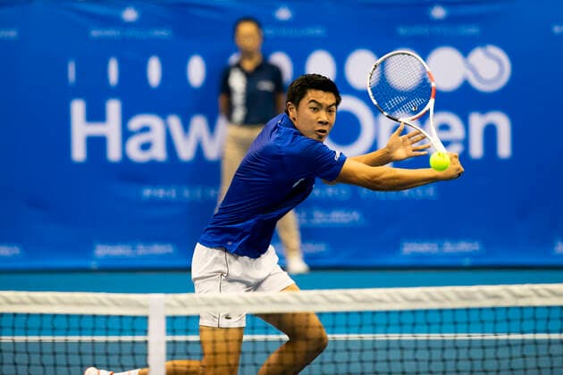 December 28, 2019 - Brandon Nakashima runs to the net during play at the Hawaii Open invitational tournament match between Brandon Nakashima (USA) and Sam Querrey (USA) at the Stan Sheriff Center in Honolulu, HI CSM Tennis 2019: Hawaii Open DEC 28 - ZUMAc04_ 20191228_zaf_c04_197 Copyright: xGlennxYozax