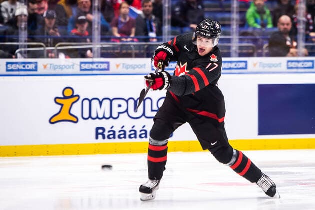 200102 Connor McMichael of Canada score the 2-0 goal during the 2020 IIHF World Junior Championship quarterfinal between Canada and Slovakia on January 2, 2020 in Ostrava. Photo: Simon Hastegard BILDBYRAN kod SH 180169 ishockey Ice hockey, Eishockey u20 jvm jvm 2020 jvm 19-20 iihf world junior championship world juniors bbeng kvartsfinal quarter final kanada slovakien Copyright: SIMONxHASTEGARD BB200102BB085