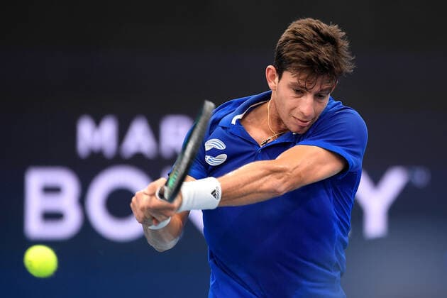 ATP, Tennis Herren CUP BRISBANE DAY 1, Michail Pervolarakis of Greece plays a backhand during day 1 of the ATP Cup tennis tournament at at Pat Rafter Arena in Brisbane, Friday, January 3, 2020. ( NO ARCHIVING, EDITORIAL USE ONLY, NO USE IN BOOKS WITHOUT CONSENT BRISBANE QLD AUSTRALIA  Copyright: xALBERTxPEREZx 20200103001440100972