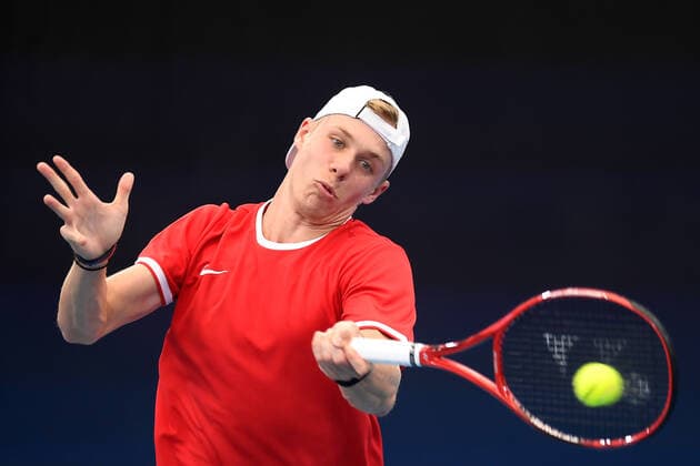 ATP, Tennis Herren CUP BRISBANE DAY 1, Denis Shapovalov of Canada plays a forehand in his match against Stefanos Tsitsipas of Greece during day 1 of the ATP Cup tennis tournament at at Pat Rafter Arena in Brisbane, Friday, January 3, 2020. ( NO ARCHIVING, EDITORIAL USE ONLY, NO USE IN BOOKS WITHOUT CONSENT BRISBANE QLD AUSTRALIA  Copyright: xALBERTxPEREZx 20200103001440107568