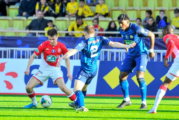 Fußball, Coupe de France, AS Monaco - Stade Reims Aleksandr Golovin (AS Monaco) - Thomas Foket (Stade de Reims) FOOTBALL : AS Monaco vs Stade de Reims - 32eme de finale de Coupe de France - Monaco - 04 01 2020 NorbertScanella PanoramiC 