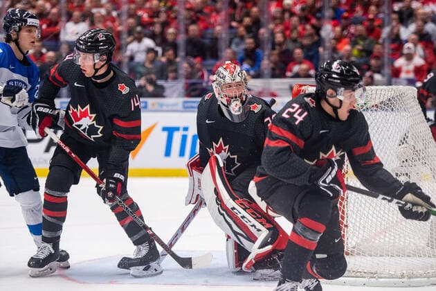 200104 Goalkeeper Joel Hofer of Canada during the 2020 IIHF World Junior Championship semi final between Canada and Finland on January 4, 2020 in Ostrava. Photo: Simon Hastegard BILDBYRAN kod SH 180173 ishockey Ice hockey, Eishockey u20 jvm jvm 2020 jvm 19-20 iihf world junior championship world juniors bbeng semifinal kanada Copyright: SIMONxHASTEGARD BB200104ZX025