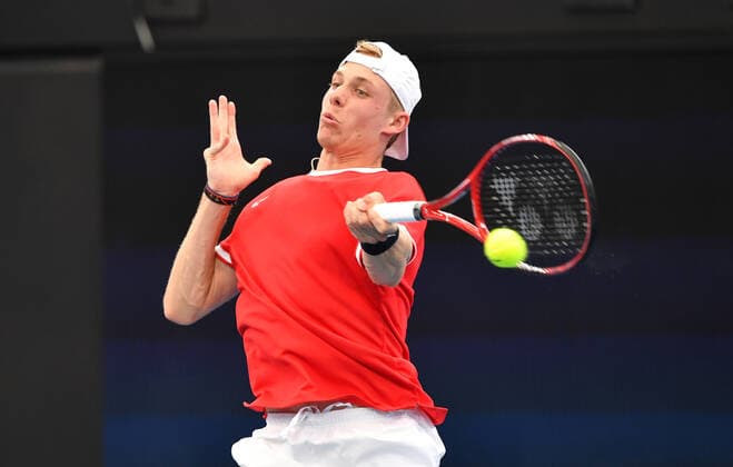 ATP, Tennis Herren CUP BRISBANE DAY 3, Denis Shapovalov of Canada in action during his match against Alex de Minaur of Australia on day 3 of the ATP Cup tennis tournament at Pat Rafter Arena in Brisbane, Sunday, January 5, 2020. ( NO ARCHIVING, EDITORIAL USE ONLY, NO USE IN BOOKS WITHOUT CONSENT BRISBANE QLD AUSTRALIA  Copyright: xDARRENxENGLANDx 20200105001440365707