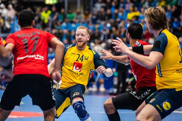 200105 Sveriges Jim Gottfridsson under träningslandskampen i handboll mellan Sverige och Egypten den 5 januari 2020 i Jönköping. Copyright: JÖRGENxJARNBERGER BB200105JJ015