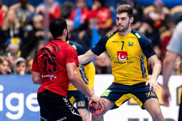 200105 Sveriges Jack Thurin under träningslandskampen i handboll mellan Sverige och Egypten den 5 januari 2020 i Jönköping. Copyright: JÖRGENxJARNBERGER BB200105JJ019
