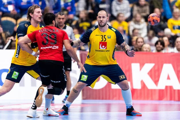 200105 Sveriges Jesper Nielsen och Andreas Nilsson under träningslandskampen i handboll mellan Sverige och Egypten den 5 januari 2020 i Jönköping. Copyright: JÖRGENxJARNBERGER BB200105JJ022
