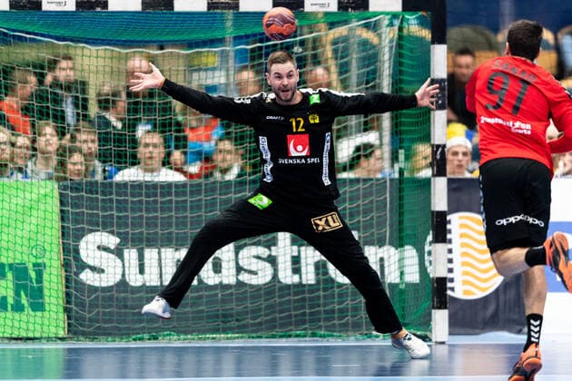 200105 Sveriges malvakt Andreas Palicka under träningslandskampen i handboll mellan Sverige och Egypten den 5 januari 2020 i Jönköping. Copyright: JÖRGENxJARNBERGER BB200105JJ024