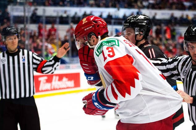 200105 Yegor Sokolov of Russia in pain during the 2020 IIHF World Junior Championship gold medal game between Canada and Russia on January 5, 2020 in Ostrava. Photo: Simon Hastegard BILDBYRAN kod SH 180176 ishockey Ice hockey, Eishockey u20 jvm jvm 2020 jvm 19-20 iihf world junior championship world juniors bbeng final kanada ryssland Copyright: SIMONxHASTEGARD BB200105ZT016