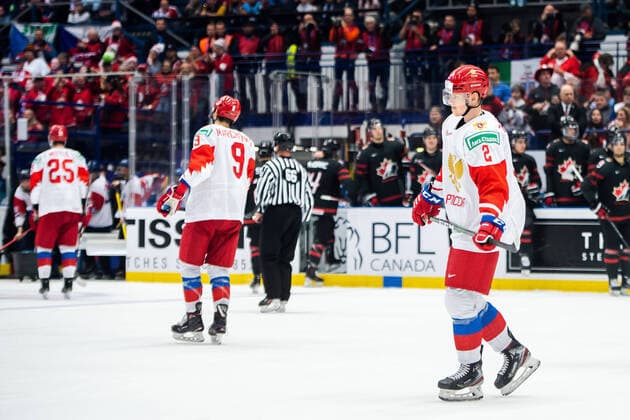 200105 Danil Zhuravlyov of Russia looks dejected during the 2020 IIHF World Junior Championship gold medal game between Canada and Russia on January 5, 2020 in Ostrava. Photo: Simon Hastegard BILDBYRAN kod SH 180176 ishockey Ice hockey, Eishockey u20 jvm jvm 2020 jvm 19-20 iihf world junior championship world juniors bbeng final kanada ryssland depp Copyright: SIMONxHASTEGARD BB200105ZJ019
