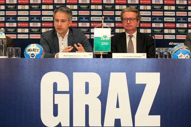 HANDBALL - EHF EURO 2020 GRAZ,AUSTRIA,07.JAN.20 - HANDBALL - EHF European Men s Handball Championship 2020, preview, press conference, PK, Pressekonferenz Image shows sports councilor Kurt Hohensinner (Graz) and member of provincial government of sports Christopher Drexler (Styria). GEPAxpictures xMarioxBuehner