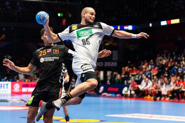200109 Paul Drux of Germany during the EHF European Handball Championship match between Germany and the Netherlands on January 9, 2020 in Trondheim. Photo: Vegard Wivestad Grott BILDBYRAN kod VG 170456 bbeng handball handball handboll handball-em 2020 european men?s handball championship 2020 em 2020 handbolls-em 2020 ehf euro 2020 tyskland germany deutschland holland nederland nederländerna Copyright: VEGARDxWIVESTADxGRoTT BB200109VG035