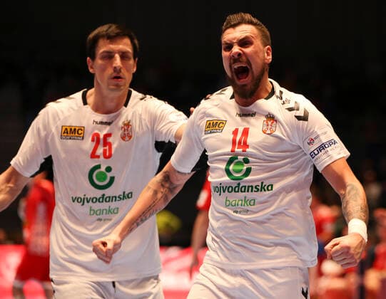 HANDBALL - EHF EURO 2020, BLR vs SRB GRAZ,AUSTRIA,09.JAN.20 - HANDBALL - EHF European Men s Handball Championship 2020, group stage, Belarus vs Serbia. Image shows the rejoicing of Bogdan Radivojevic (SRB). GEPAxpictures xWolfgangxGrebien