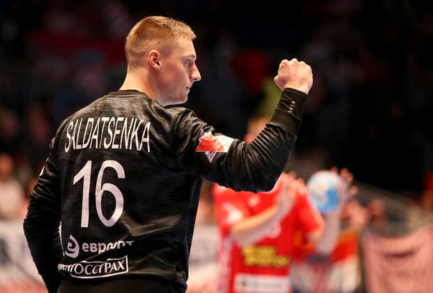 HANDBALL - EHF EURO 2020, BLR vs SRB GRAZ,AUSTRIA,09.JAN.20 - HANDBALL - EHF European Men s Handball Championship 2020, group stage, Belarus vs Serbia. Image shows the rejoicing of Viachaslau Saldatsenka (BLR). GEPAxpictures xWolfgangxGrebien