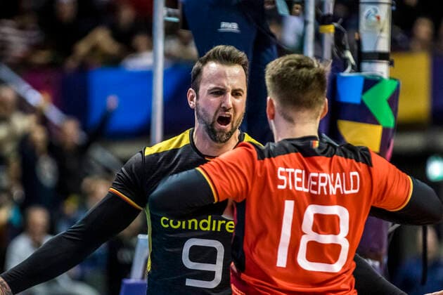 Jubel GROZER Georg György 9 (Opposite - GER), STEUERWALD Markus 18 (Libero - GER); 09.01.2020; Berlin, CEV European Olympic Qualification Tokyo 2020,