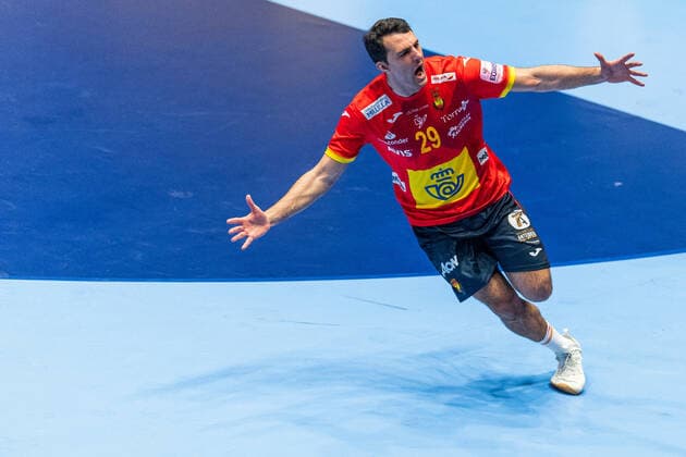 Handball, EM, Spanien - Lettland 200109 Aitor Arino Bengoechea of Spain celebrates during the EHF European Handball Championship match between Spain and Latvia on January 9, 2020 in Trondheim. Photo: Vegard Wivestad Grott BILDBYRAN kod VG 170457 bbeng handball handball handboll handball-em 2020 european men?s handball championship 2020 em 2020 handbolls-em 2020 ehf euro 2020 spania spanien spain latvia jubel Copyright: VEGARDxWIVESTADxGRoTT BB200109VG058