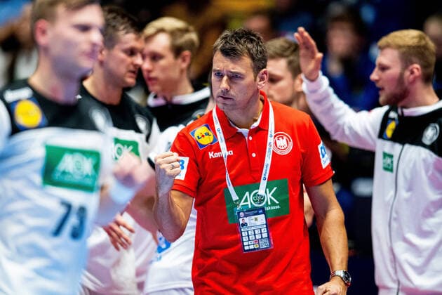 200109 Christian Prokop, head coach of Germany, celebrates during the EHF European Handball Championship match between Germany and the Netherlands on January 9, 2020 in Trondheim. Photo: Vegard Wivestad Grott BILDBYRAN kod VG 170456 bbeng handball handball handboll handball-em 2020 european men?s handball championship 2020 em 2020 handbolls-em 2020 ehf euro 2020 tyskland germany deutschland holland nederland nederländerna jubel Copyright: VEGARDxWIVESTADxGRoTT BB200109VG082