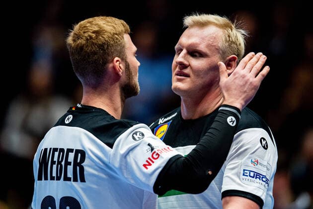 200109 Philipp Weber and Patrick Wiencek of Germany during the EHF European Handball Championship match between Germany and the Netherlands on January 9, 2020 in Trondheim. Photo: Vegard Wivestad Grott BILDBYRAN kod VG 170456 bbeng handball handball handboll handball-em 2020 european men?s handball championship 2020 em 2020 handbolls-em 2020 ehf euro 2020 tyskland germany deutschland holland nederland nederländerna Copyright: VEGARDxWIVESTADxGRoTT BB200109VG108