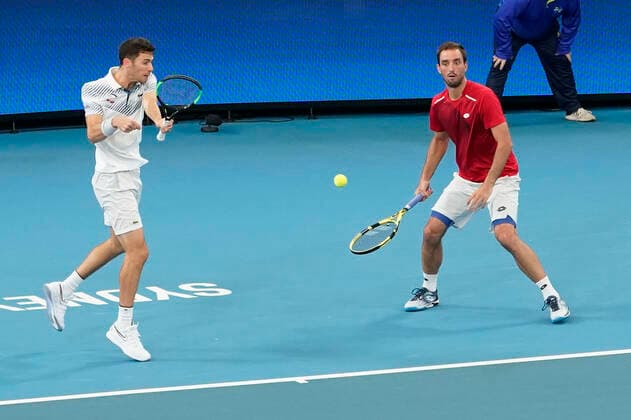 ATP, Tennis Herren CUP SYDNEY DAY 8, Viktor Troicki and Nikola Cacic of Serbia in action during their match with Peter Polansky and Adil Shamasdin of Canada during day 8 of the ATP Cup tennis tournament at Ken Rosewall Arena in Sydney, Friday, January 10, 2020. ( NO ARCHIVING, EDITORIAL USE ONLY, NO USE IN BOOKS WITHOUT CONSENT SYDNEY NSW AUSTRALIA  Copyright: xMARKxEVANSx 20200110001441345258