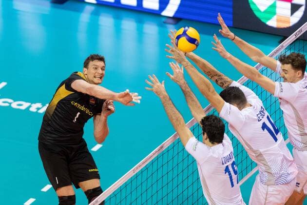 Volleyball Berlin 10.01.2020 Olympia-Qualifikation CEV Tokyo Volleyball European Qualification Finale Final Deutschland (GER) - Frankreich (FRA) FROMM Christian (Deutschland, No.01) PATRY Jean LE GOFF Nicolas LOUATI Yacine
