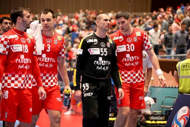 HANDBALL - EHF EURO 2020, CRO vs BLR GRAZ,AUSTRIA,11.JAN.20 - HANDBALL - EHF European Men s Handball Championship 2020, group stage, Croatia vs Belarus. Image shows Igor Karacic (CRO), Marino Maric (CRO), Marin Sego (CRO) and Marko Mamic (CRO). GEPAxpictures xWolfgangxGrebien