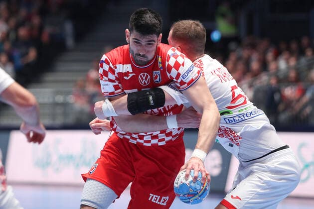 Graz: Croatian handball team meets Belarus in 2nd round of European Championship, EM, Europameisterschaft 11.01.2020., Stadthalle Graz, Graz, Austria - European Handball Championship, Group A, Round 2, Croatia - Belarus. Luka Stepancic, Artsem Karalek  LukaxStanzl PIXSELL