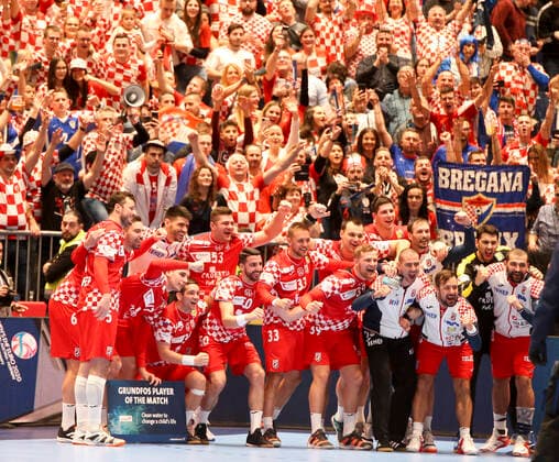 HANDBALL - EHF EURO 2020, CRO vs BLR GRAZ,AUSTRIA,11.JAN.20 - HANDBALL - EHF European Men s Handball Championship 2020, group stage, Croatia vs Belarus. Image shows the rejoicing of Croatia . GEPAxpictures xWolfgangxGrebien