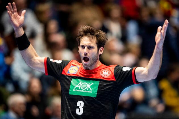 200111 Uwe Gensheimer of Germany celebrates during the EHF European Handball Championship match between Spain and Germany on January 11, 2020 in Trondheim. Photo: Vegard Wivestad Grott BILDBYRAN kod VG 170462 bbeng handball handball handboll handball-em 2020 european men?s handball championship 2020 em 2020 handbolls-em 2020 ehf euro 2020 spania spanien tyskland germany deutschland jubel celebration Copyright: VEGARDxWIVESTADxGRoTT BB200111VG015