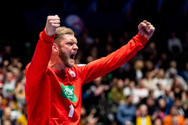 200111 goalkeeper Johannes Bitter of Germany celebrates during the EHF European Handball Championship match between Spain and Germany on January 11, 2020 in Trondheim. Photo: Vegard Wivestad Grott BILDBYRAN kod VG 170462 bbeng handball handball handboll handball-em 2020 european men?s handball championship 2020 em 2020 handbolls-em 2020 ehf euro 2020 spania spanien tyskland germany deutschland jubel celebration Copyright: VEGARDxWIVESTADxGRoTT BB200111VG023