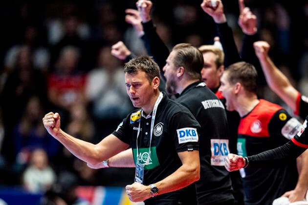 Handball EM, Spanien - Deutschland 200111 Christian Prokop, head coach of Germany, celebrates during the EHF European Handball Championship match between Spain and Germany on January 11, 2020 in Trondheim. Photo: Vegard Wivestad Grott BILDBYRAN kod VG 170462 bbeng handball handball handboll handball-em 2020 european men?s handball championship 2020 em 2020 handbolls-em 2020 ehf euro 2020 spania spanien tyskland germany deutschland jubel celebration Copyright: VEGARDxWIVESTADxGRoTT BB200111VG030